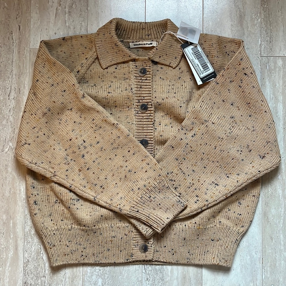 Misha and Puff Adult Polo Cardigan Camel Confetti Size Small